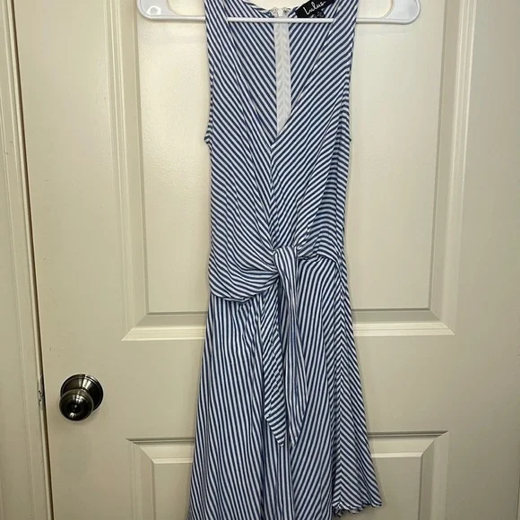 Lulu’s Teague Blue And White Striped Tie Front Dress - Picture 3 of 17